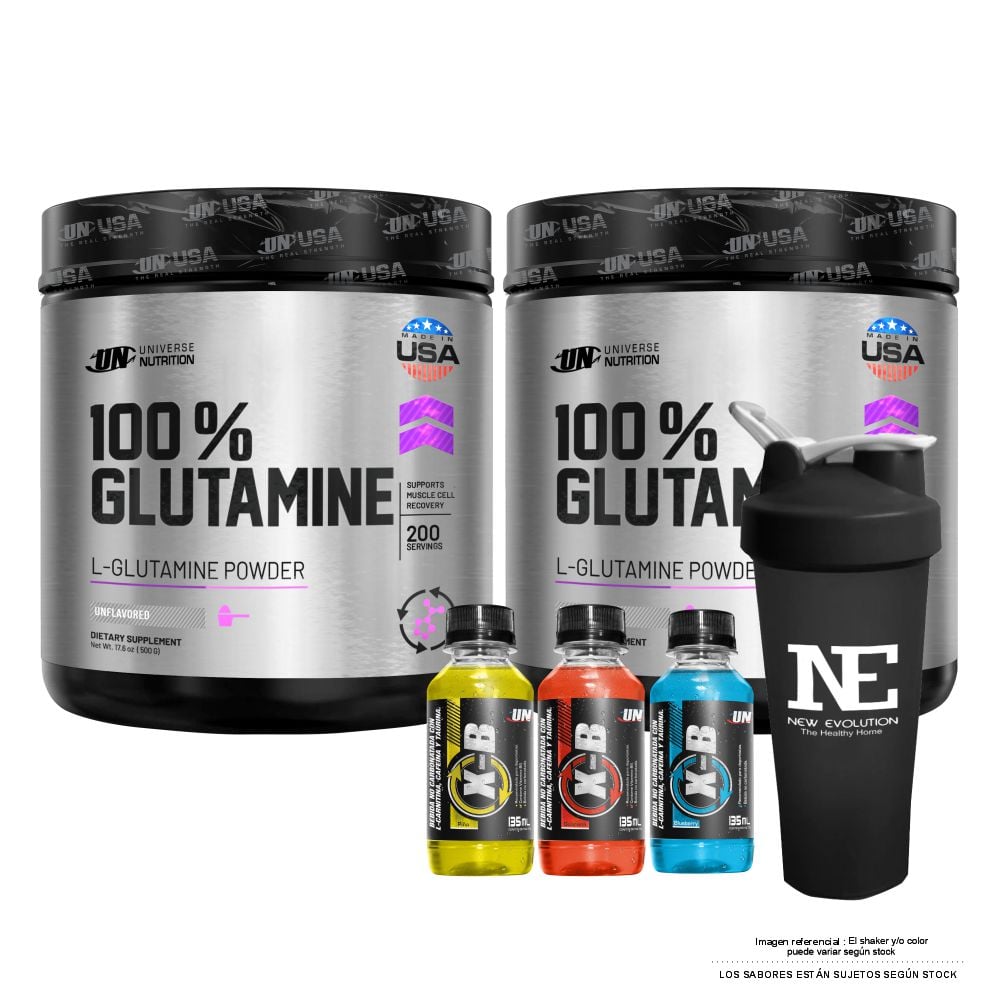 COMBO UNIVERSE NUTRITION - 2 100% GLUTAMINE 500 GR. + SHAKER - 1