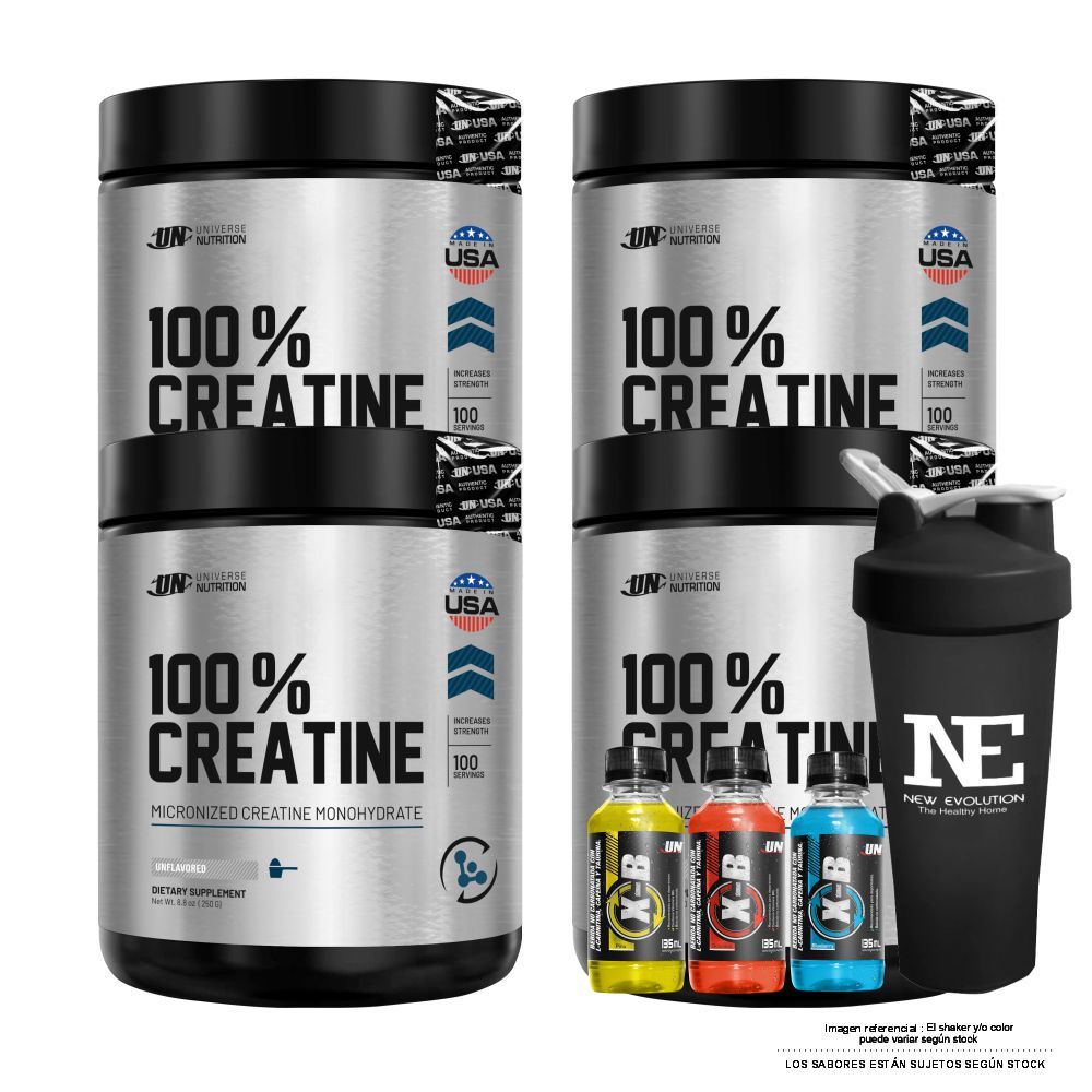 COMBO UNIVERSE NUTRITION - 4 100% CREATINE 250 GR. + SHAKER - 1