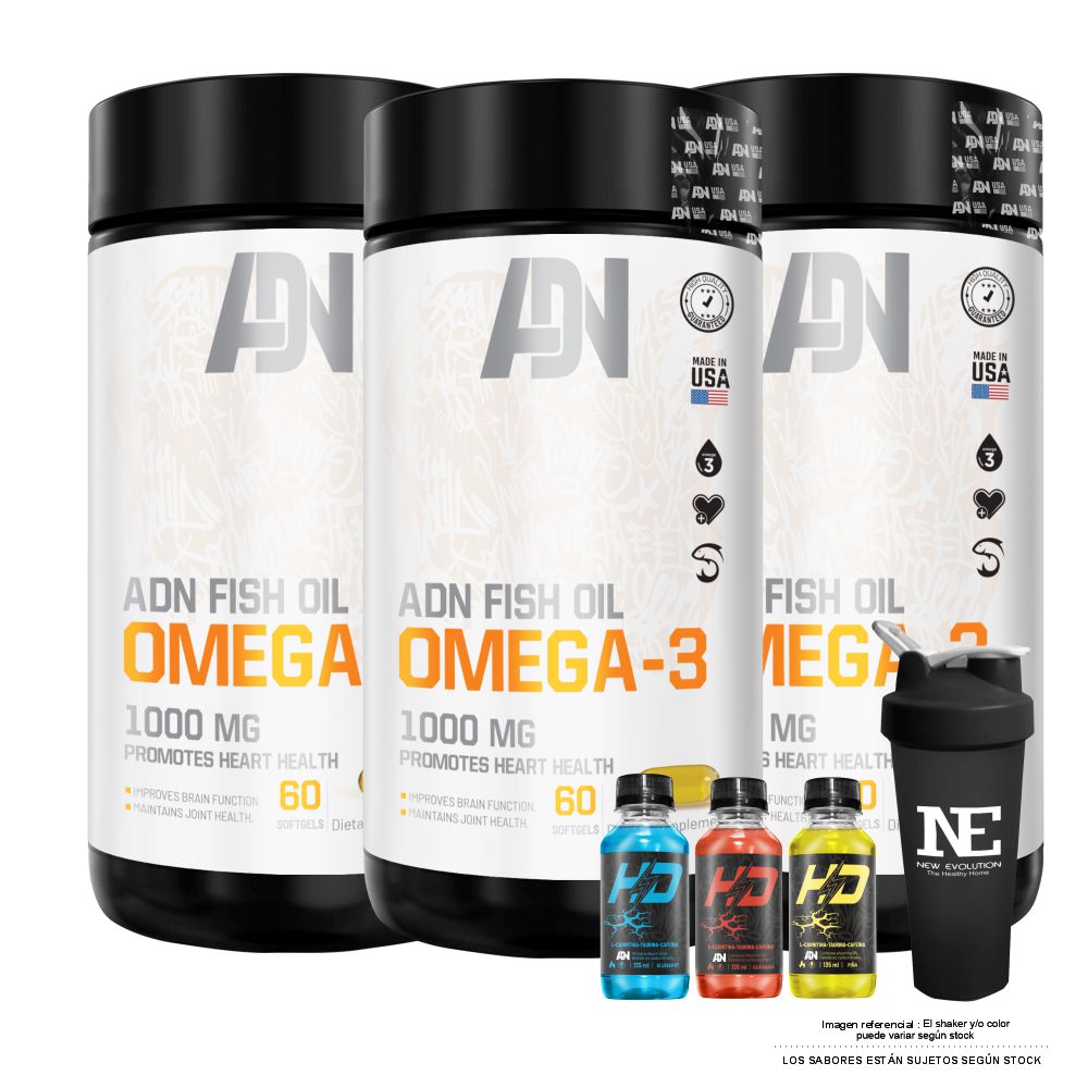COMBO ADN NUTRITION - 3 OMEGA FISH OIL OMEGA-3 + SHAKER - 1