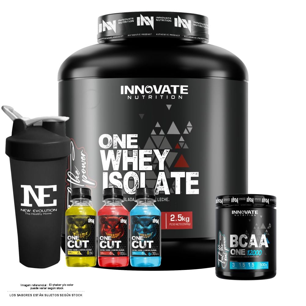 COMBO INNOVATE NUTRITION - ONE WHEY ISOLATE 2.5KG. VAINILLA + BCAA ONE 12000 500 GR. FRUIT PUNCH + SHAKER - 1