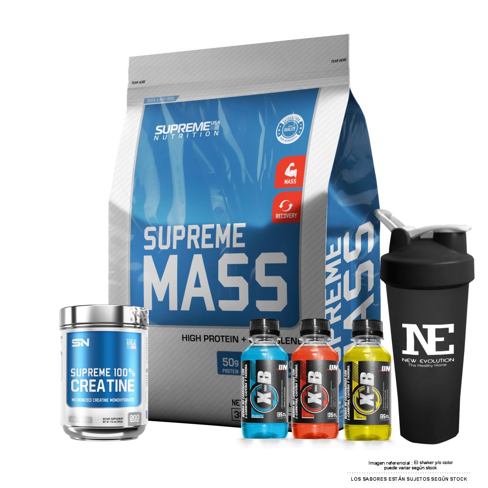 COMBO SUPREME NUTRITION - SUPREME MASS 10 LIBRAS COOKIE + SUPREME 100% CREATINE 500 GR. + SHAKER - 1