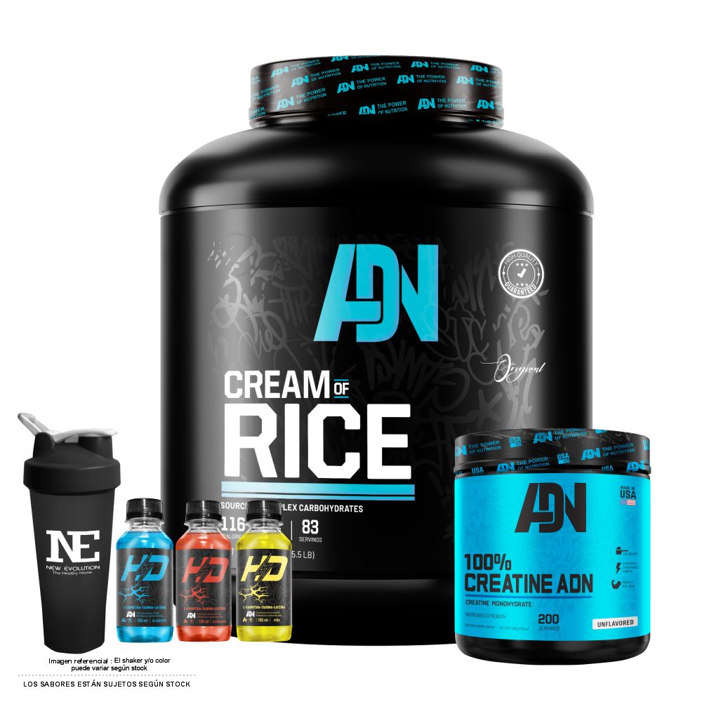 COMBO ADN NUTRITION - CREAM OF RICE 2.5 KG. COOKIE + 100% CREATINE ADN 500 GR. + SHAKER - 1