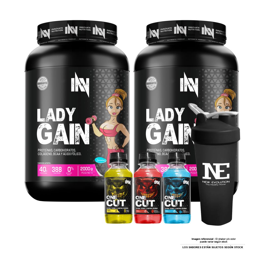 COMBO INNOVATE NUTRITION - 2 LADY GAIN 2 KG. CHOCOLATE + SHAKER - 1