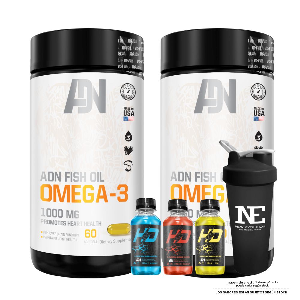 COMBO ADN NUTRITION - 2 OMEGA FISH OIL OMEGA-3 + SHAKER - 1