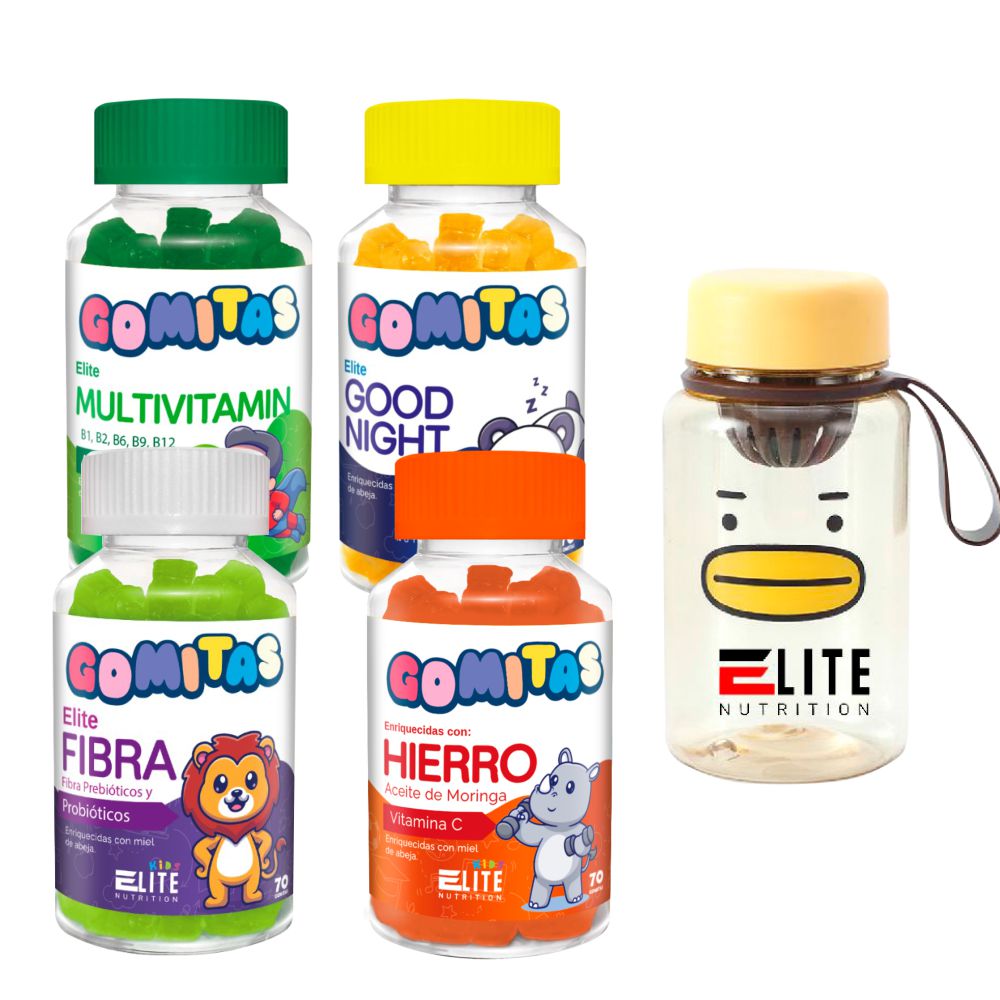 COMBO GOMITAS PARA NIÑOS ELITE NUTRITION - ELITE FIBRA + ELITE HIERRO + ELITE GOOD NIGHT + ELITE MULTIVITAMIN + TOMATODO - 1