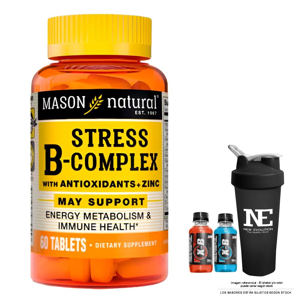 VITAMINAS MASON NATURAL - STRESS FORMULA B-COMPLEX CON ANTIOXIDANTES+ZINC (60 TAB) + SHAKER - 1