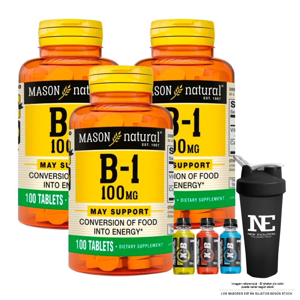 COMBO VITAMINAS MASON NATURAL - 3 VITAMINA B-1 100 MG (100 TAB) + SHAKER - 1