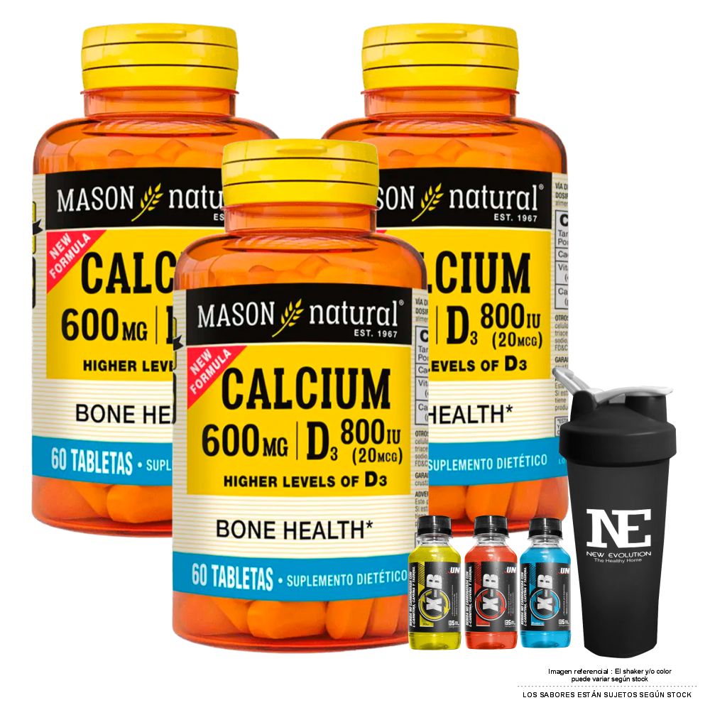 COMBO VITAMINAS MASON NATURAL - 3 CALCIO 600MG D3 800IU (20 MCG) (60 TAB) + SHAKER - 1
