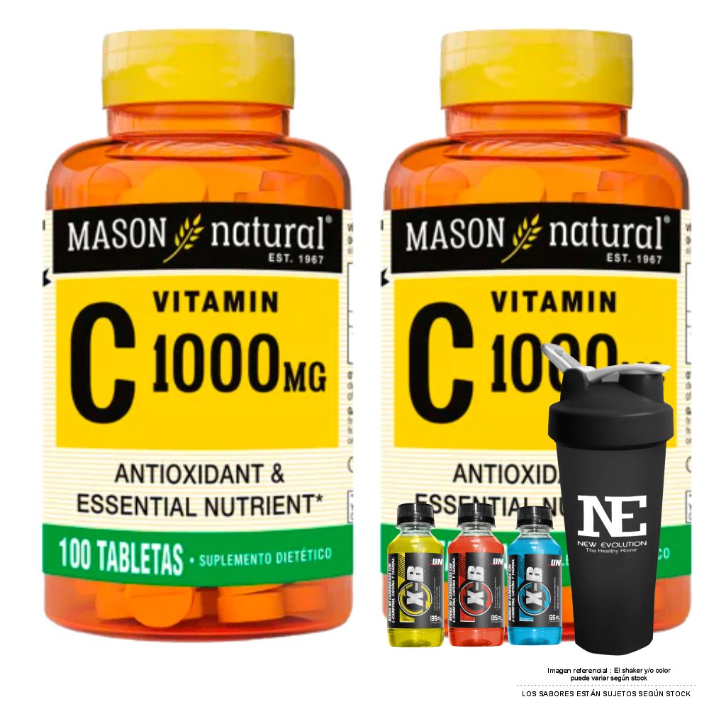 COMBO VITAMINAS MASON NATURAL - 2 VITAMINA C-1000 MG (100 TAB) + SHAKER - 1