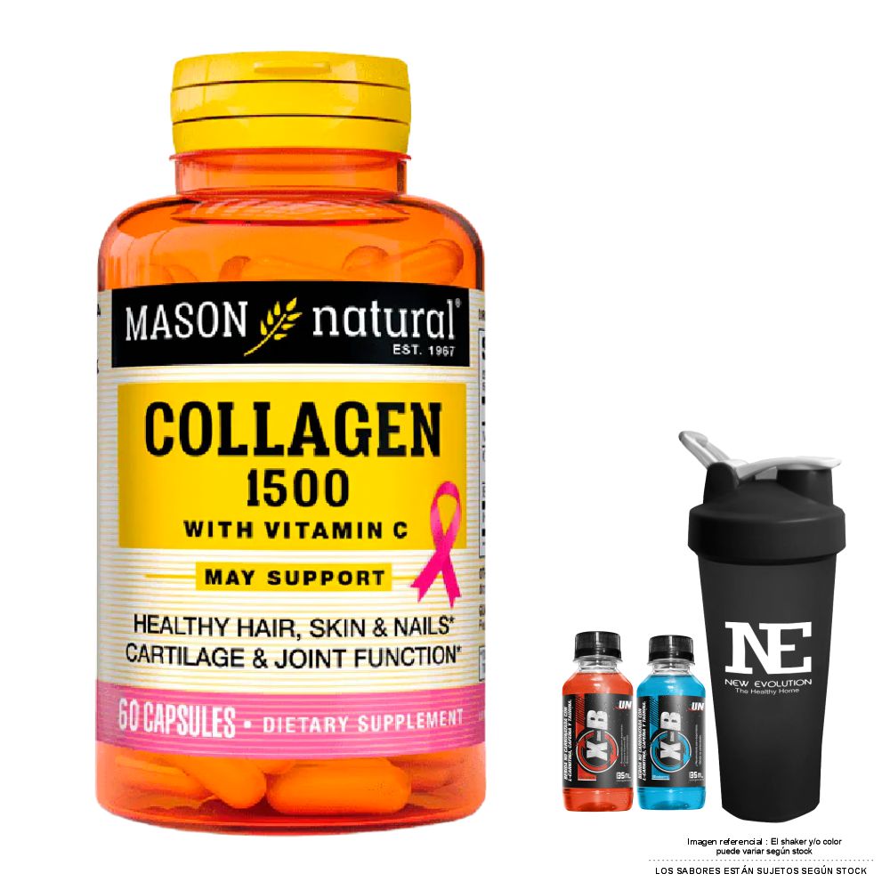 VITAMINAS MASON NATURAL - COLÁGENO 1500 PLUS + BIOTINA + VITAMINA C (60 CAP) + SHAKER - 1