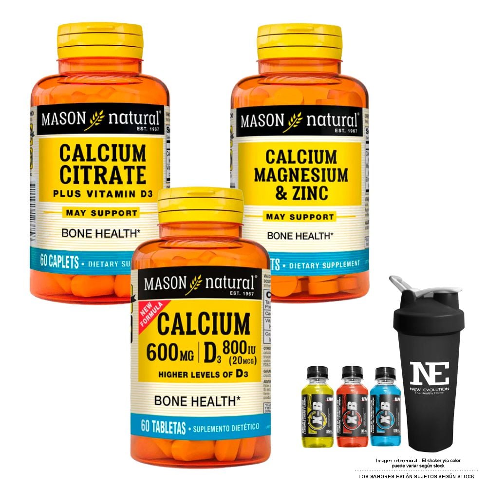 COMBO VITAMINAS MASON NATURAL- CITRATO DE CALCIO CON VITAMINA D3 + CALCIO,MAGNESIO Y ZINC+ CALCIO 600MG D3 800IU +SHAKER - 1