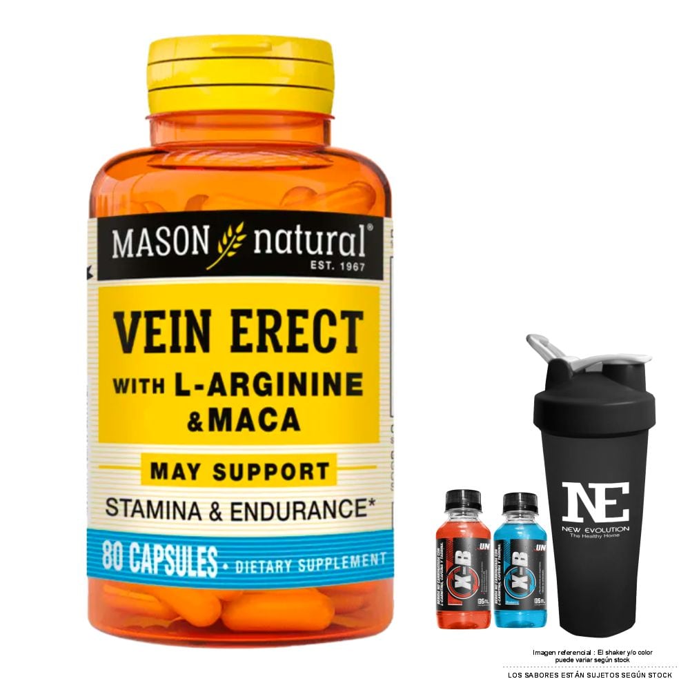 VITAMINAS MASON NATURAL - VEIN ERECT MACA + L-ARGININA (80 CAP) + SHAKER - 1