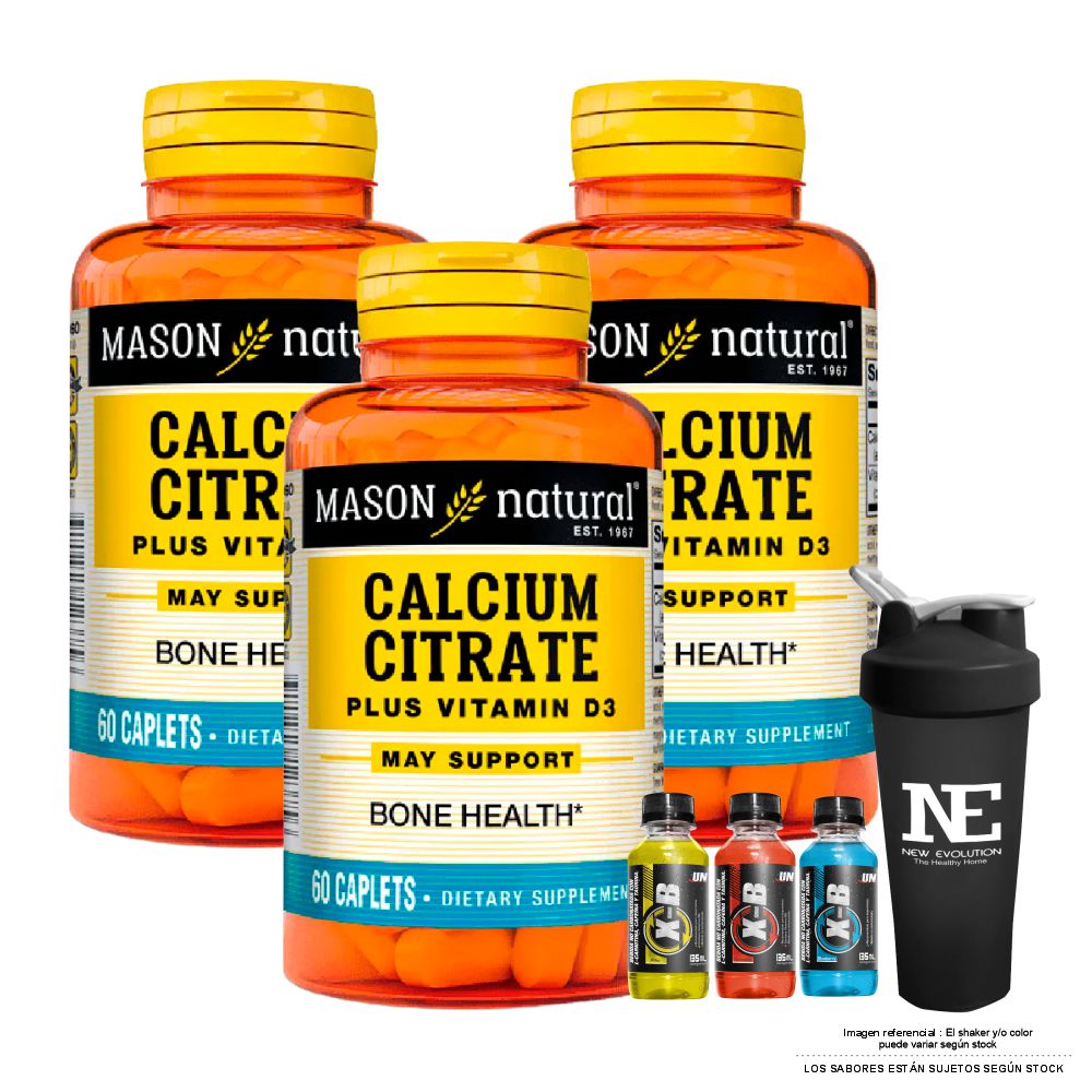 COMBO VITAMINAS MASON NATURAL - 3 CITRATO DE CALCIO CON VITAMINA D3 (60 TAB) + SHAKER - 1