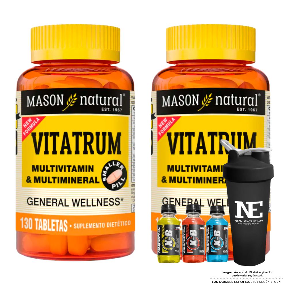 COMBO VITAMINAS MASON NATURAL - 2 VITATRUM MULTIVITAMÍNICO Y MULTIMINERAL (130 TAB) + SHAKER - 1