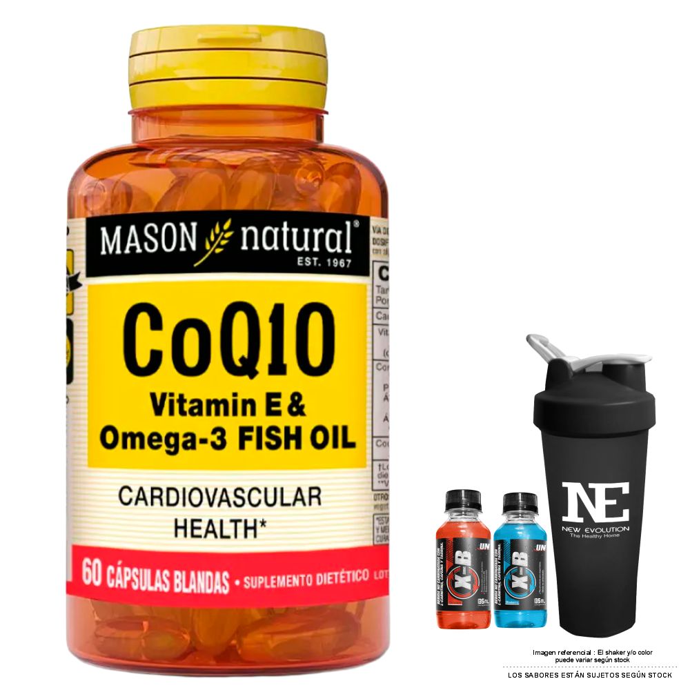 VITAMINAS MASON NATURAL - COQ10 (VITAMINA E Y OMEGA 3 FISH OIL) (60 SOFTG) + SHAKER - 1