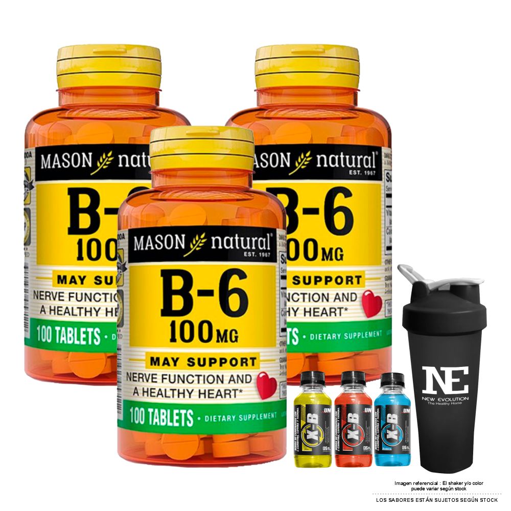 COMBO VITAMINAS MASON NATURAL - 3 VITAMINA B-6 100 MG (100 TAB) + SHAKER - 1