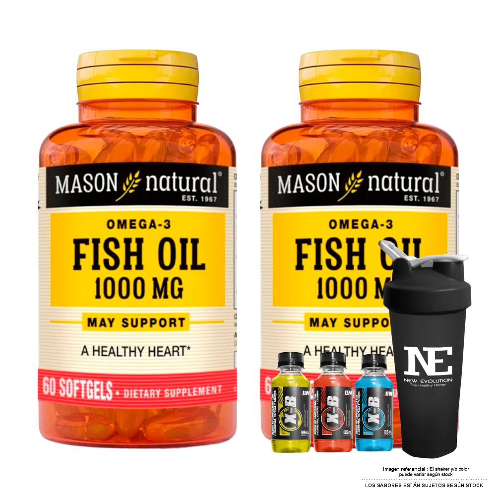 COMBO VITAMINAS MASON NATURAL - 2 OMEGA 3 FISH OIL 1000 MG (60 SOFTG) + SHAKER - 1