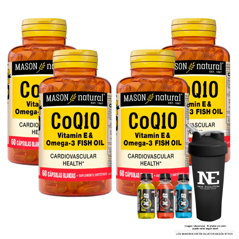 COMBO VITAMINAS MASON NATURAL - 4 COQ10 (VITAMINA E Y OMEGA 3 FISH OIL) (60 SOFTG) + SHAKER - 1