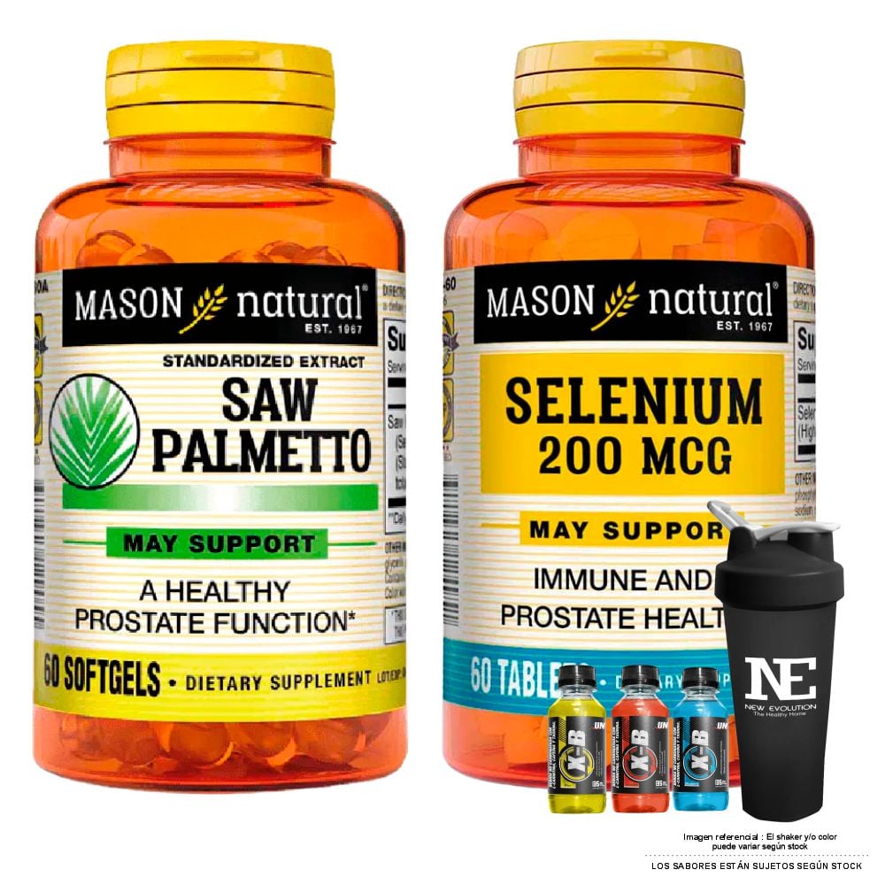 COMBO VITAMINAS MASON NATURAL - SAW PALMETTO EXTRACTO ESTANDARIZADO 160 MG (60 SOFTG) + SELENIO 200 MCG (60 TAB) +SHAKER - 1