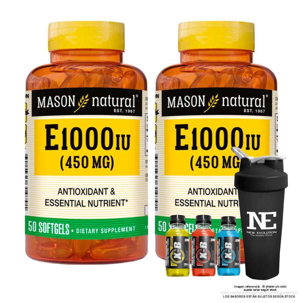 COMBO VITAMINAS MASON NATURAL - 2 VITAMINA E-1000 UI (450 MG) (50 SOFTG) + SHAKER - 1