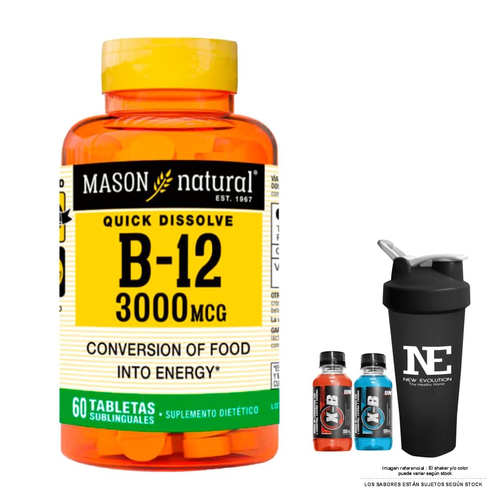 VITAMINAS MASON NATURAL - VITAMINA B-12 3000 MCG (60 TAB SUBL) + SHAKER - 1