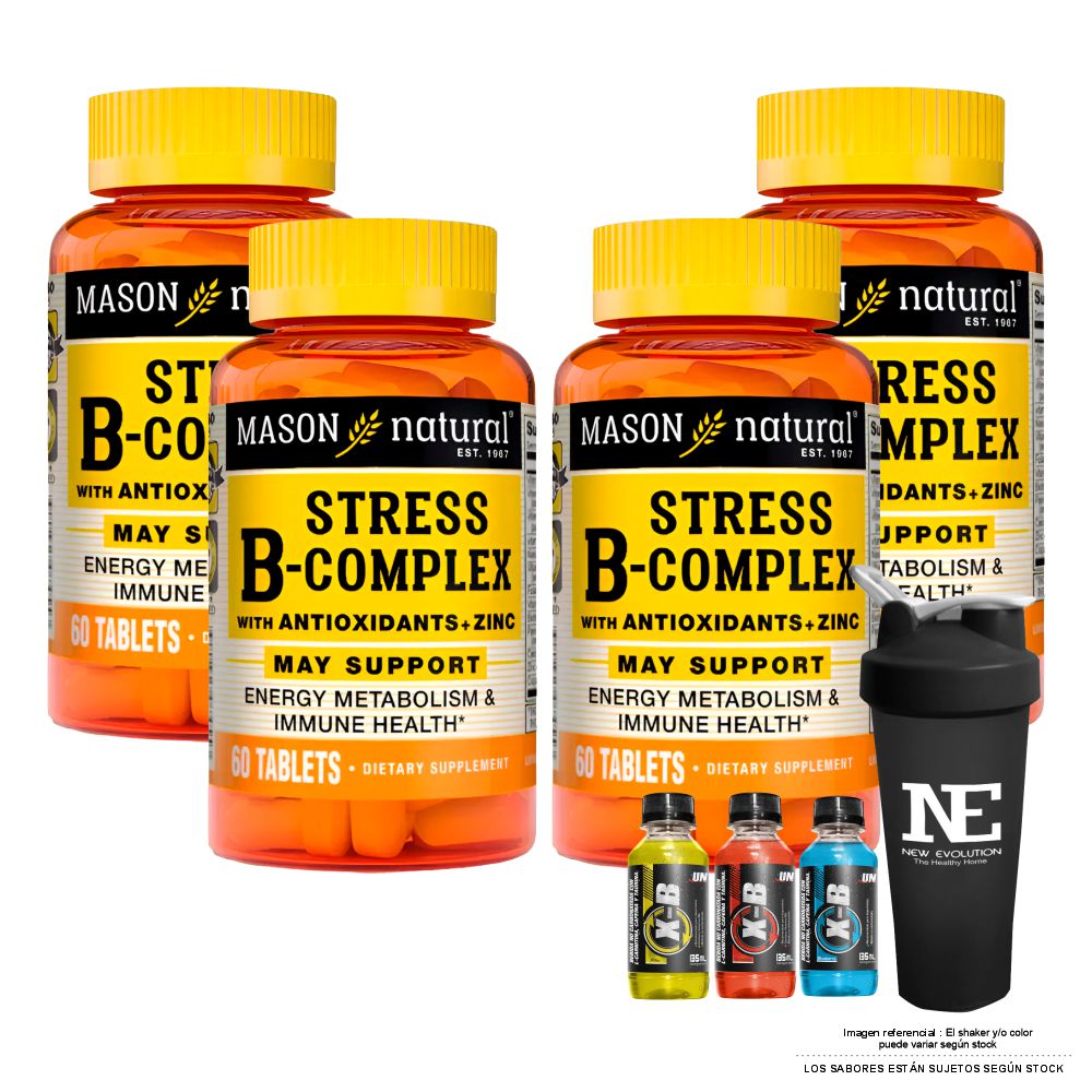 COMBO VITAMINAS MASON NATURAL - 4 STRESS FORMULA B-COMPLEX CON ANTIOXIDANTES+ZINC (60 TAB) + SHAKER - 1
