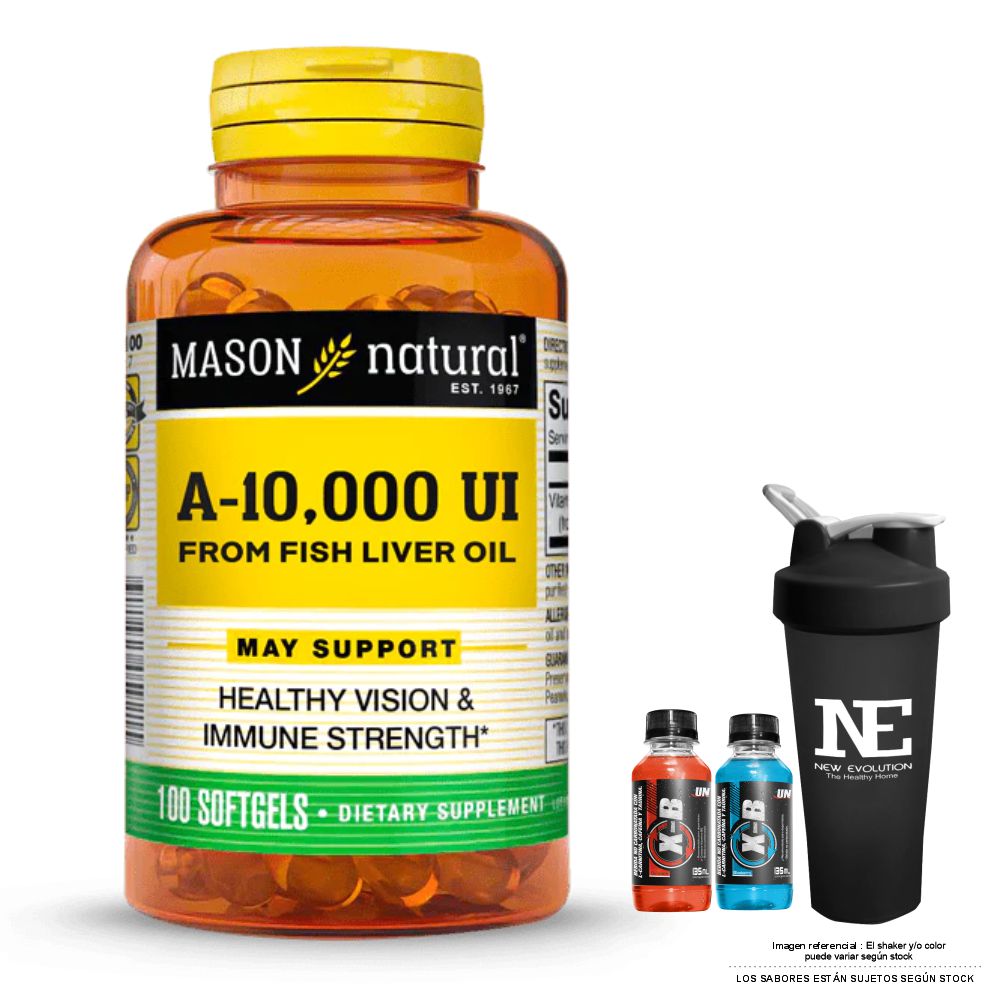 VITAMINAS MASON NATURAL - VITAMINA A 10,000 UI FROM FISH LIVER OIL (100 SOFTG) + SHAKER - 1
