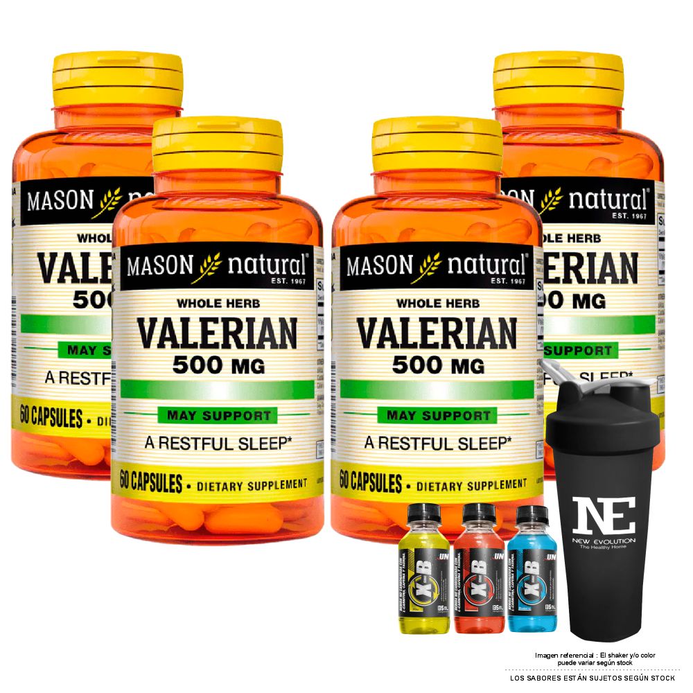 COMBO VITAMINAS MASON NATURAL - 4 VALERIANA 500 MG (60 CAP) + SHAKER - 1