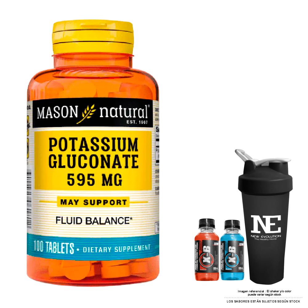 VITAMINAS MASON NATURAL - GLUCONATO DE POTASIO 595 MG (100 TAB) + SHAKER - 1