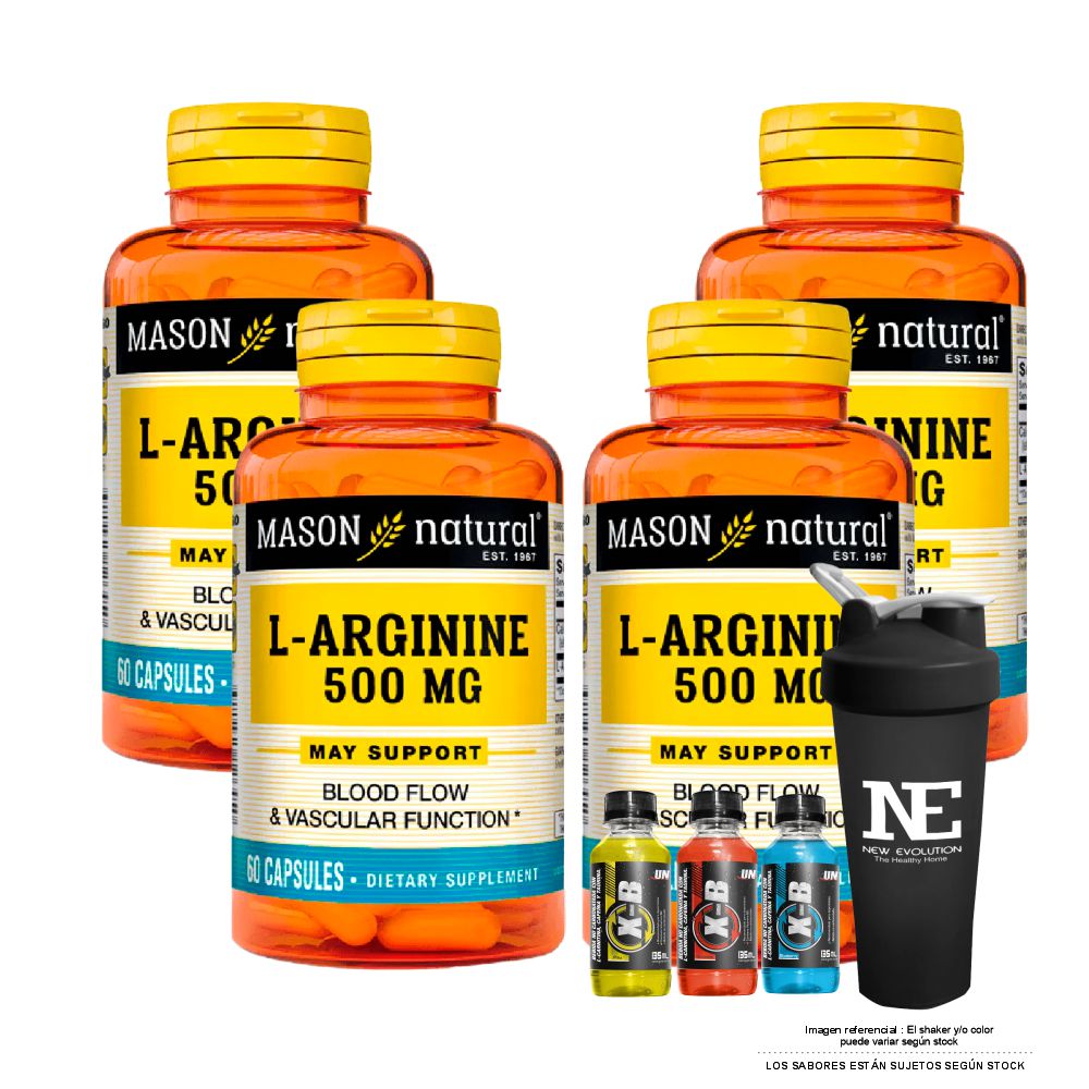 COMBO VITAMINAS MASON NATURAL - 4 L-ARGININA 500 MG (60 CAP) + SHAKER - 1