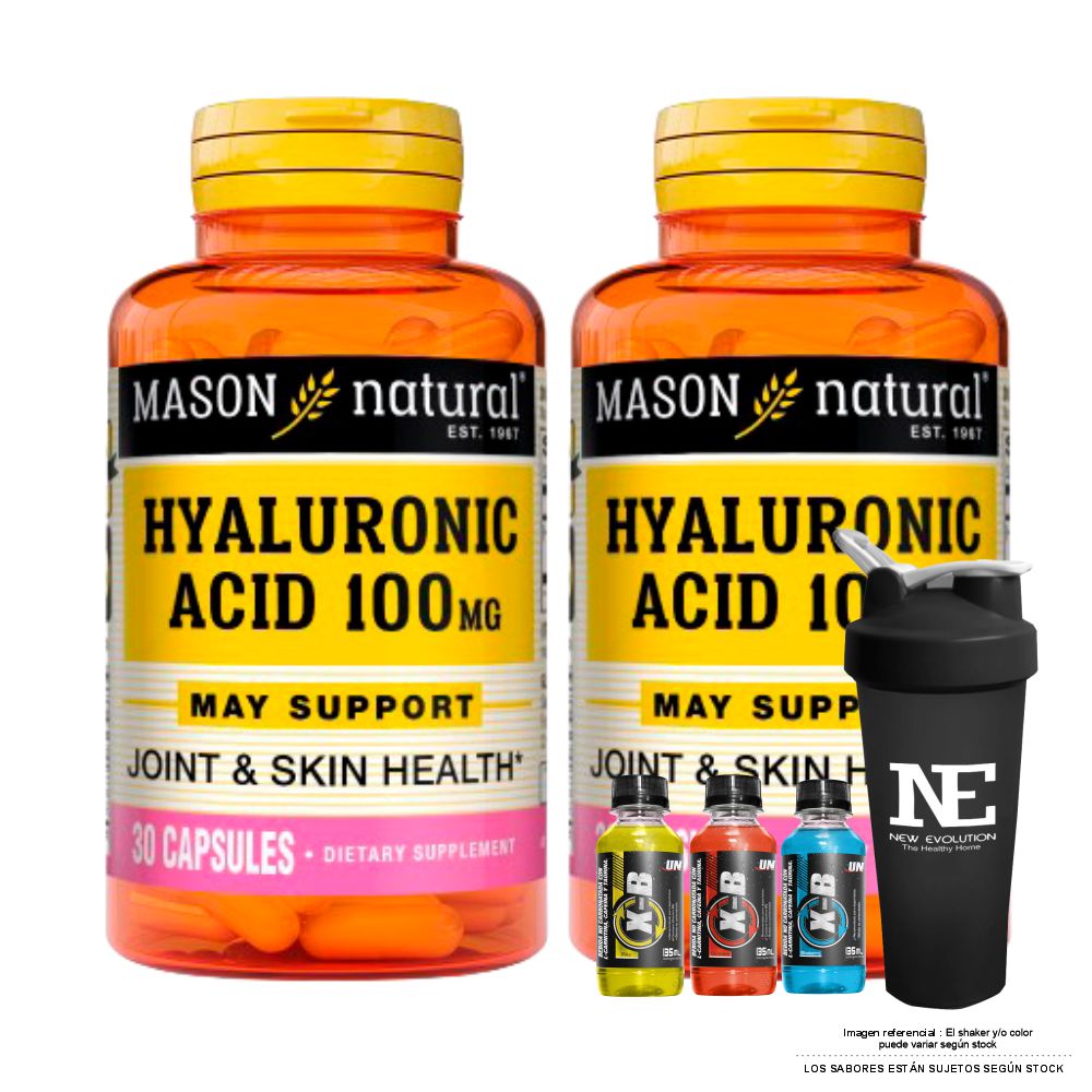 COMBO VITAMINAS MASON NATURAL - 2 ÁCIDO HIALURÓNICO 100 MG (30 CAP) + SHAKER - 1