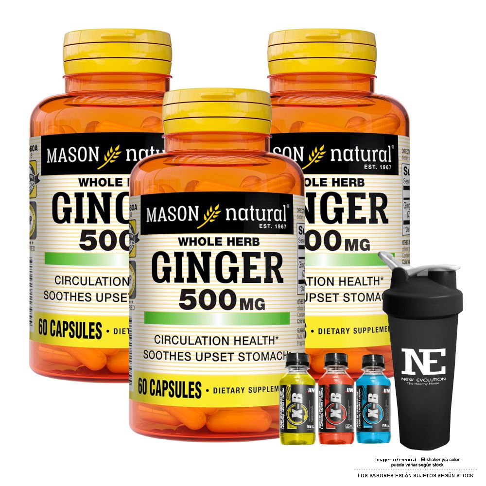 COMBO VITAMINAS MASON NATURAL - 3 GINGER (KION) 500 MG (60 CAP) + SHAKER - 1