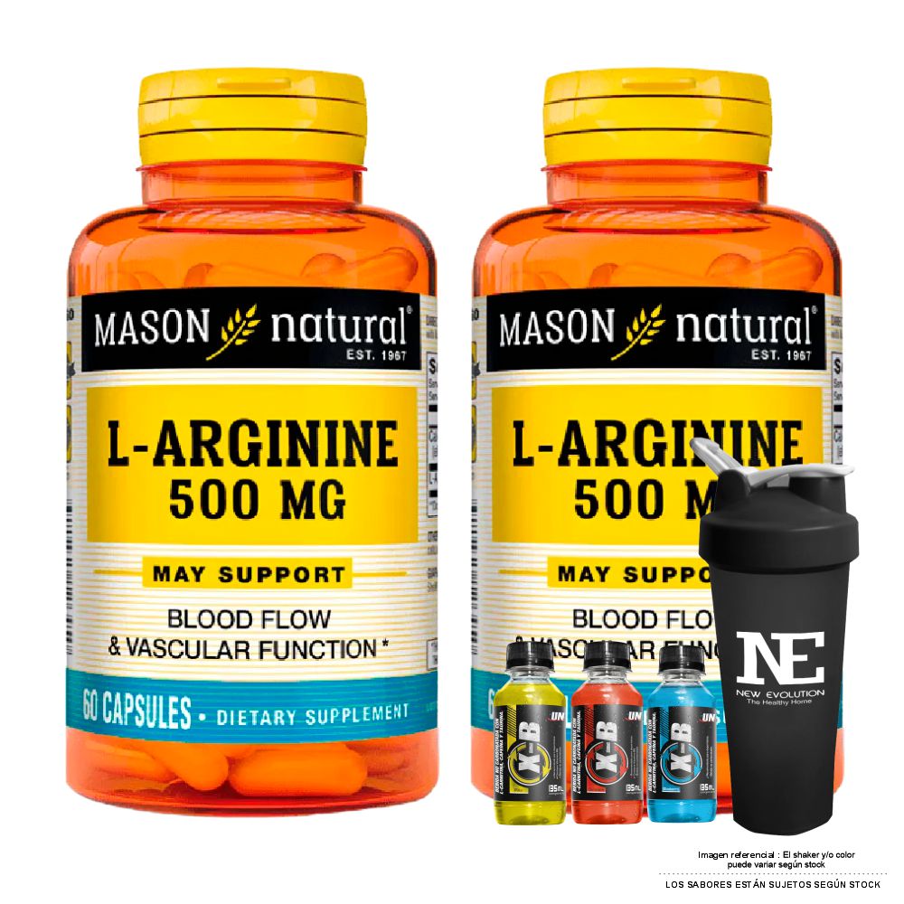 COMBO VITAMINAS MASON NATURAL - 2 L-ARGININA 500 MG (60 CAP) + SHAKER - 1