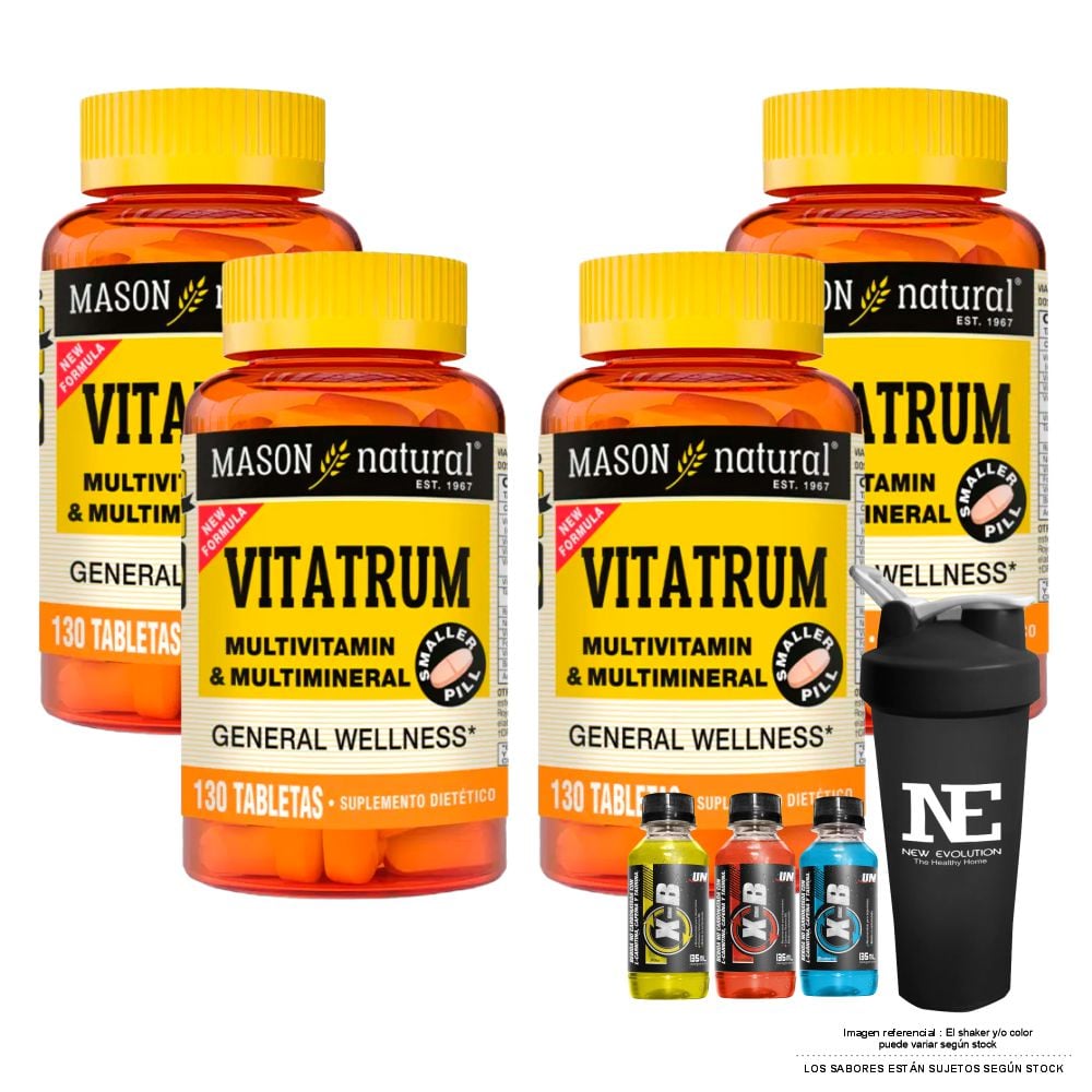 COMBO VITAMINAS MASON NATURAL - 4 VITATRUM MULTIVITAMÍNICO Y MULTIMINERAL (130 TAB) + SHAKER - 1