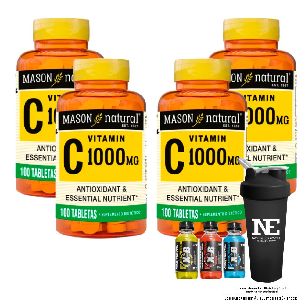 COMBO VITAMINAS MASON NATURAL - 4 VITAMINA C-1000 MG (100 TAB) + SHAKER - 1