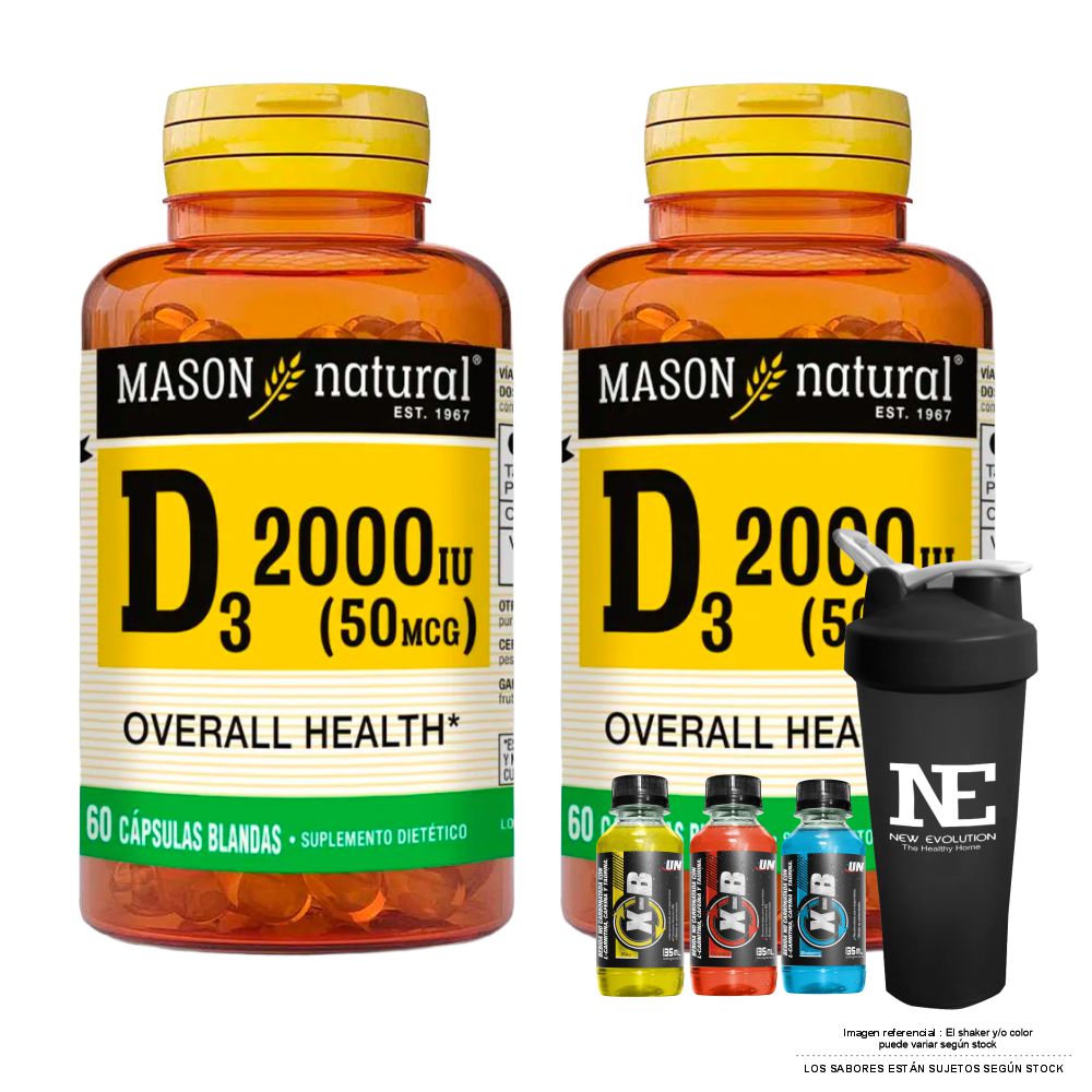 COMBO VITAMINAS MASON NATURAL - 2 D-3 2000 UI (60 SOFTG) + SHAKER - 1