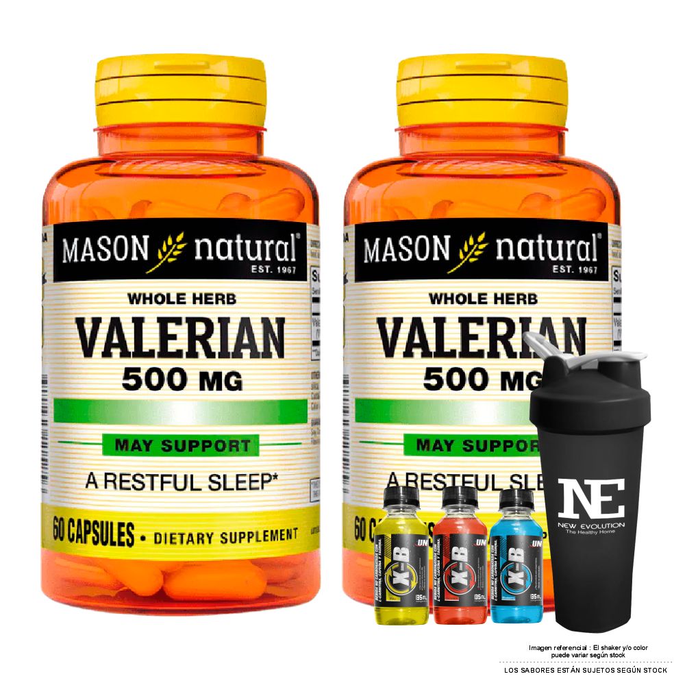 COMBO VITAMINAS MASON NATURAL - 2 VALERIANA 500 MG (60 CAP) + SHAKER - 1