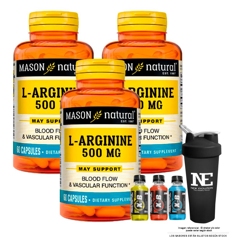 COMBO VITAMINAS MASON NATURAL - 3 L-ARGININA 500 MG (60 CAP) + SHAKER - 1