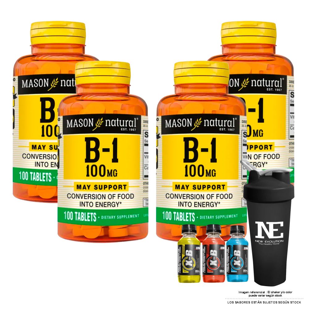 COMBO VITAMINAS MASON NATURAL - 4 VITAMINA B-1 100 MG (100 TAB) + SHAKER - 1