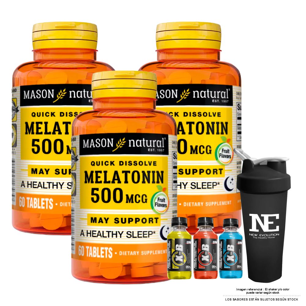 COMBO VITAMINAS MASON NATURAL - 3 MELATONINA 500 MCG (60 TAB SUBLINGUAL) + SHAKER - 1