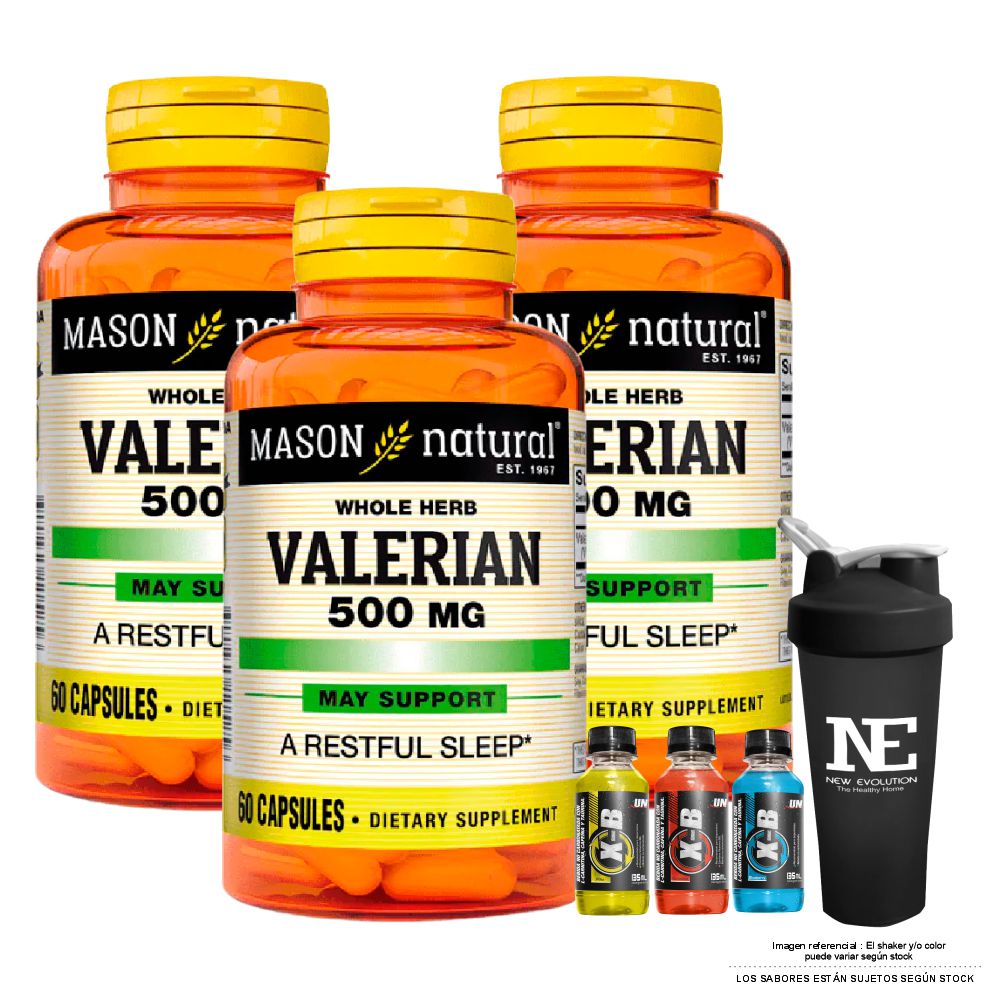 COMBO VITAMINAS MASON NATURAL - 3 VALERIANA 500 MG (60 CAP) + SHAKER - 1