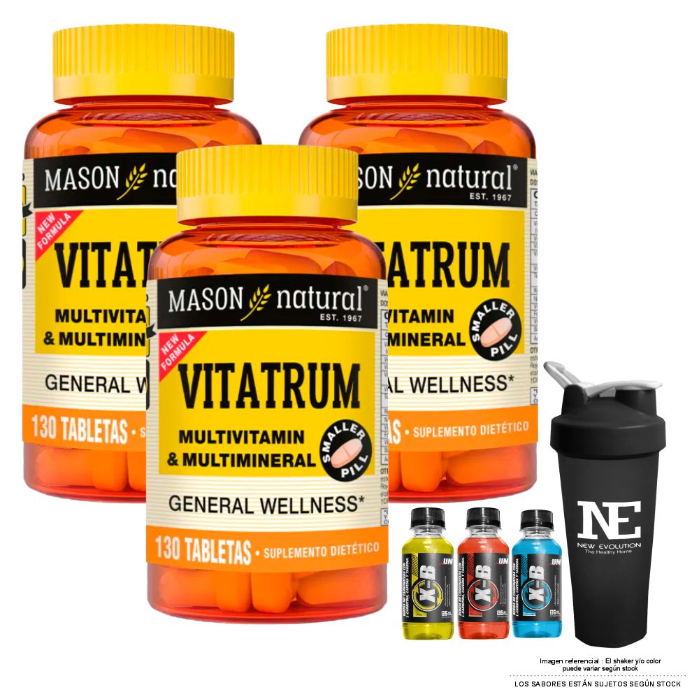 COMBO VITAMINAS MASON NATURAL - 3 VITATRUM MULTIVITAMÍNICO Y MULTIMINERAL (130 TAB) + SHAKER - 1