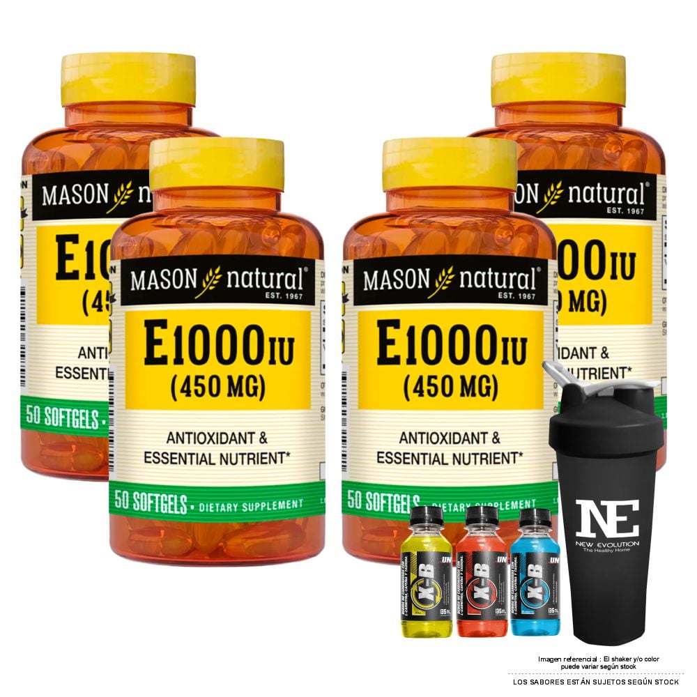 COMBO VITAMINAS MASON NATURAL - 4 VITAMINA E-1000 UI (450 MG) (50 SOFTG) + SHAKER - 1