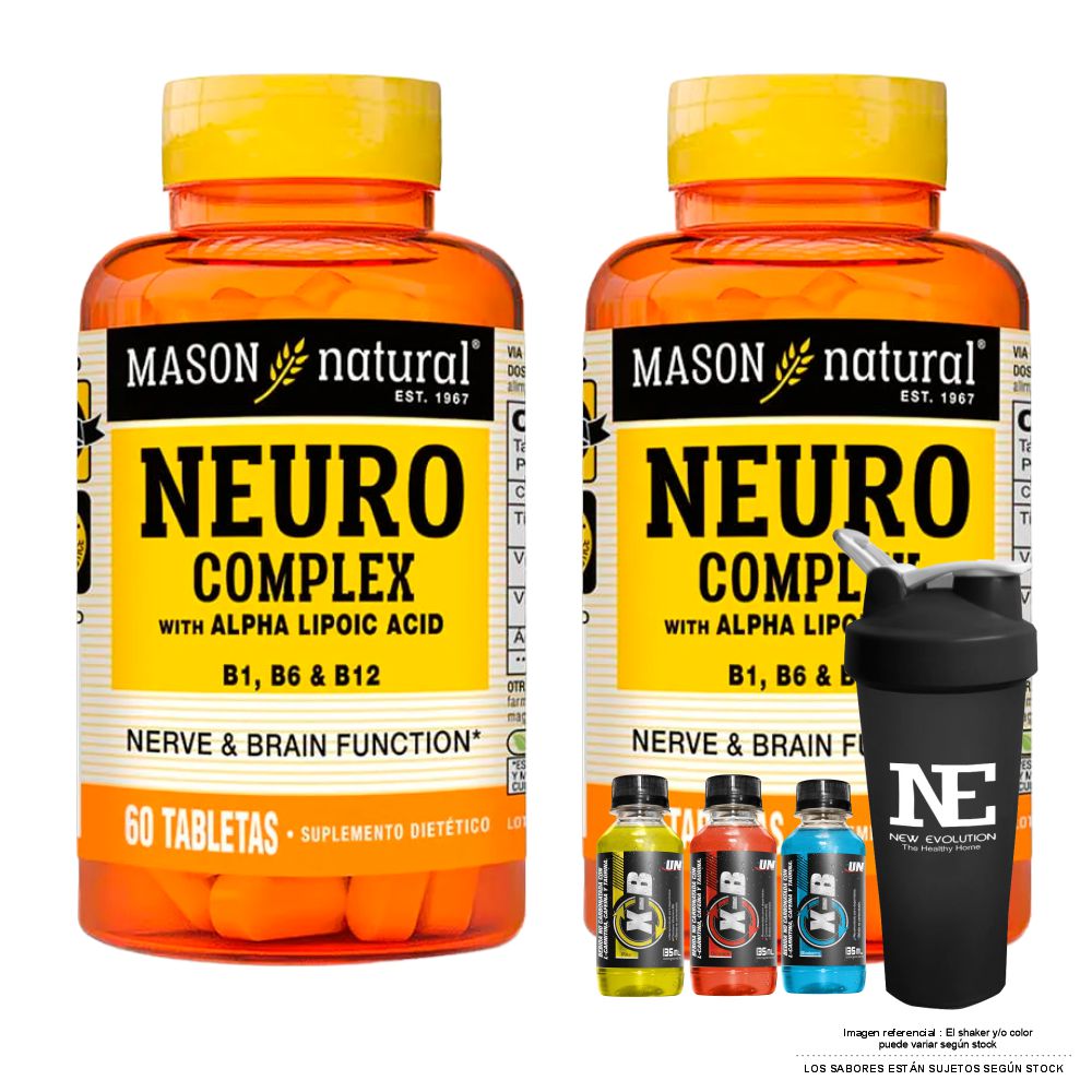 COMBO VITAMINAS MASON NATURAL - 2 NEURO COMPLEX CON ÁCIDO ALFA LIPOICO (60 TAB) + SHAKER - 1