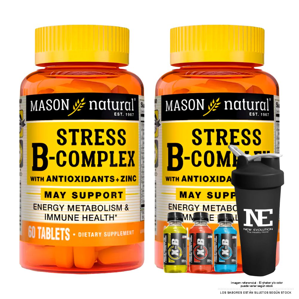 COMBO VITAMINAS MASON NATURAL - 2 STRESS FORMULA B-COMPLEX CON ANTIOXIDANTES+ZINC (60 TAB) + SHAKER - 1