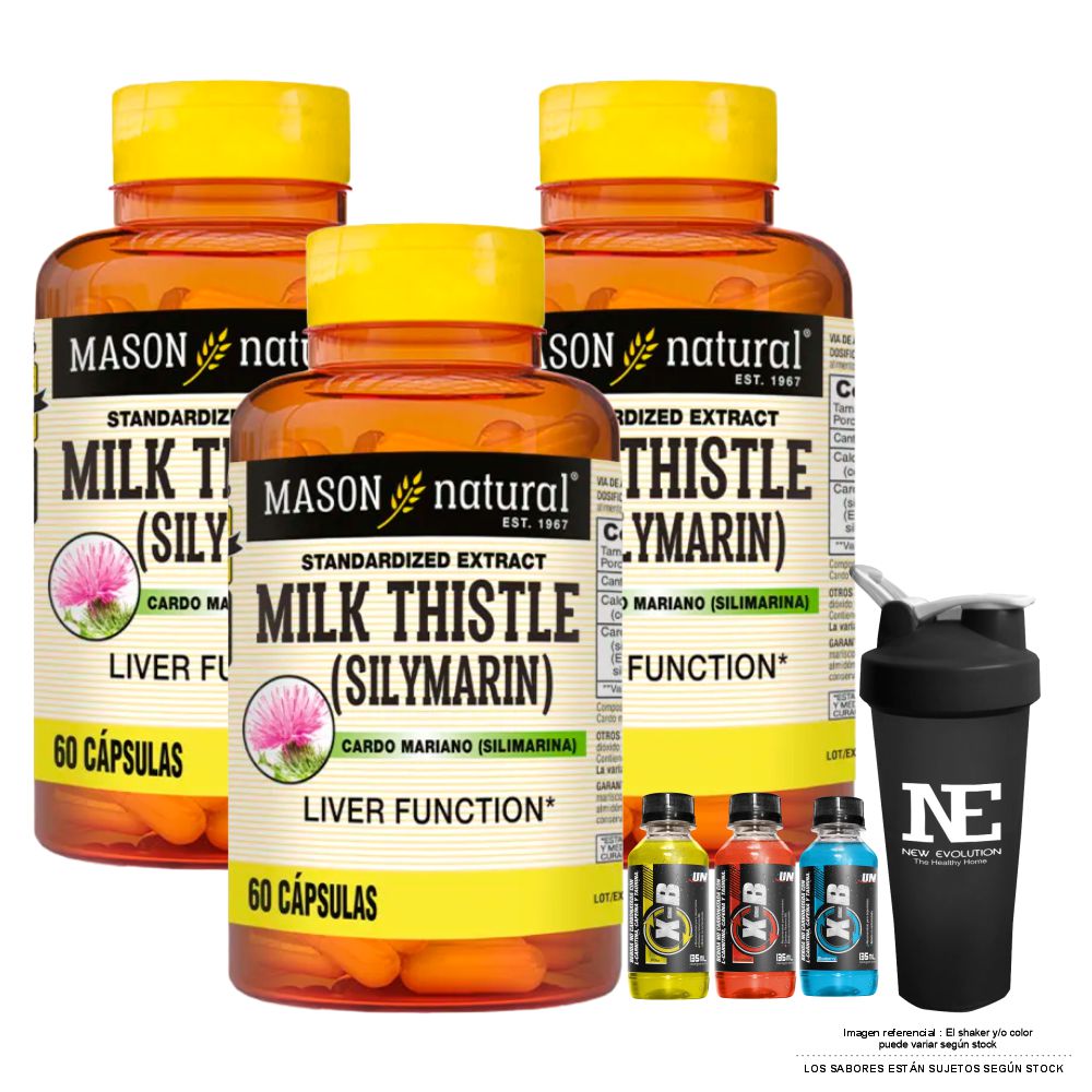 COMBO VITAMINAS MASON NATURAL - 3 SILIMARINA (MILK THISTLE) (60 CAP) + SHAKER - 1