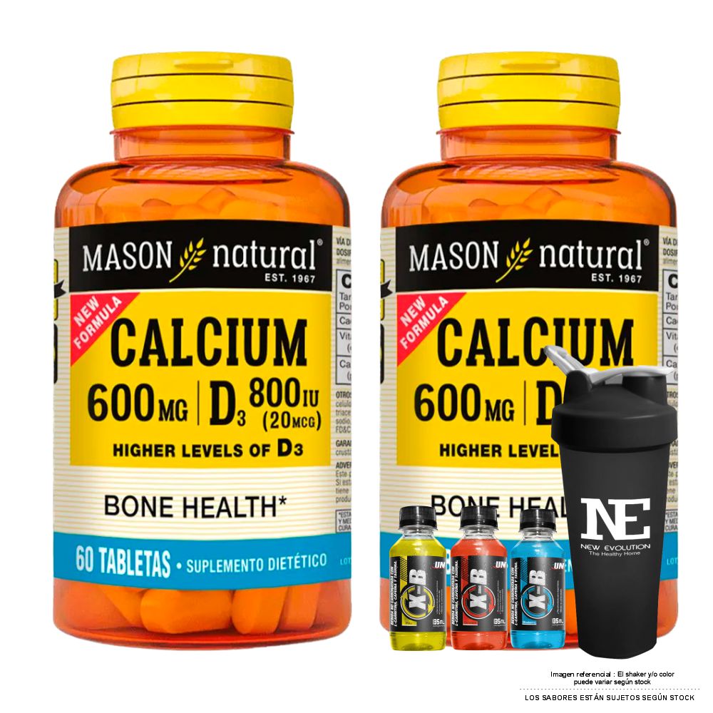 COMBO VITAMINAS MASON NATURAL - 2 CALCIO 600MG D3 800IU (20 MCG) (60 TAB) + SHAKER - 1