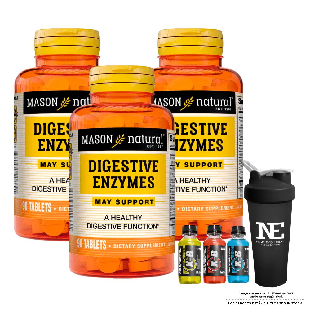 COMBO VITAMINAS MASON NATURAL - 3 ENZIMAS DIGESTIVAS (90 TAB) + SHAKER - 1
