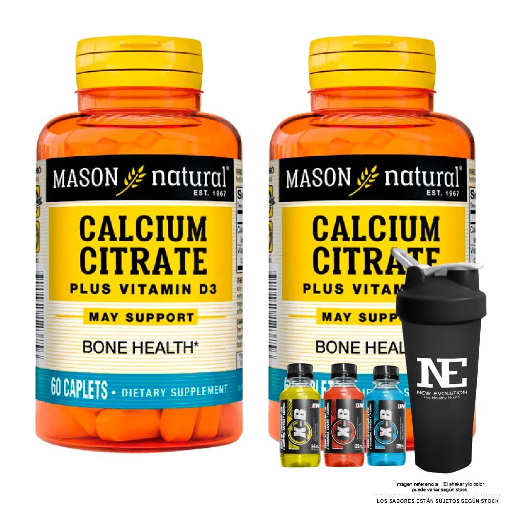 COMBO VITAMINAS MASON NATURAL - 2 CITRATO DE CALCIO CON VITAMINA D3 (60 TAB) + SHAKER - 1