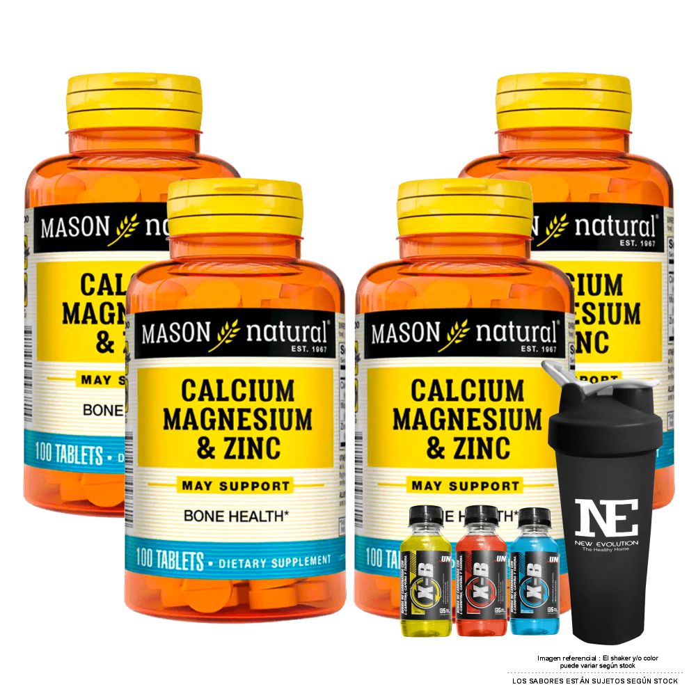 COMBO VITAMINAS MASON NATURAL - 4 CALCIO, MAGNESIO Y ZINC (100 TAB) + SHAKER - 1